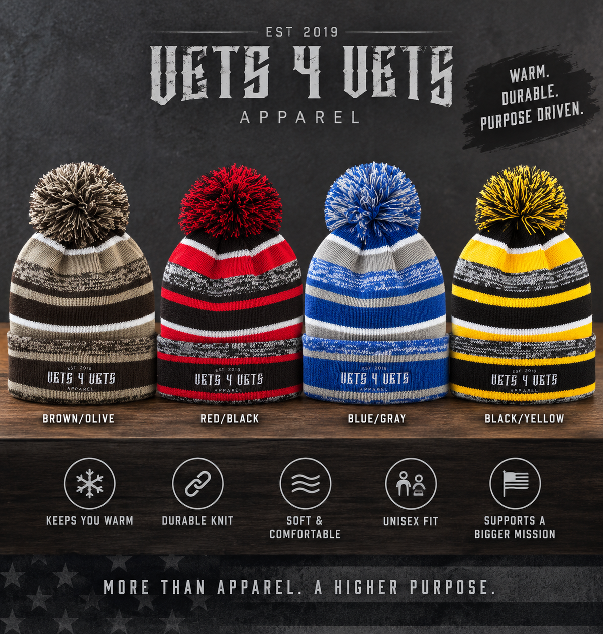 Vets 4 Vets New Era® Insulated Knit Pom Beanie